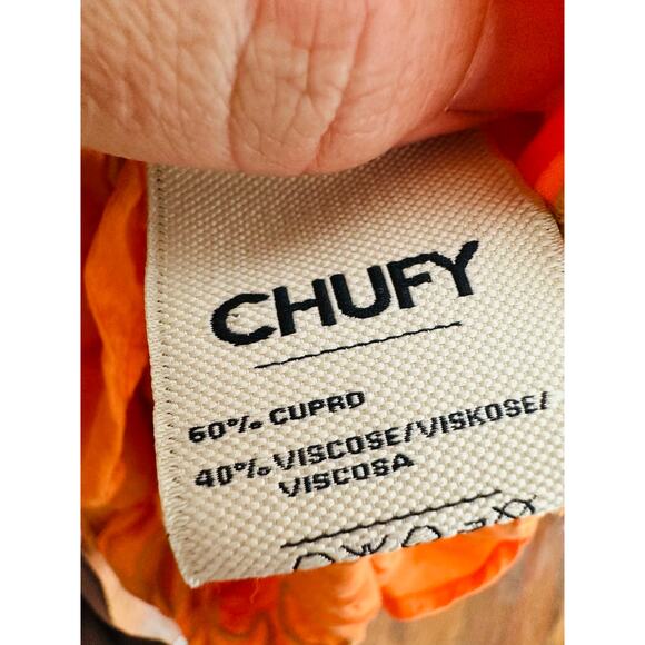 CHUFY Orange White Design Cupro Blend 3/4 Sleeves Lucia Maxi Dress Size Medium - Picture 12 of 16